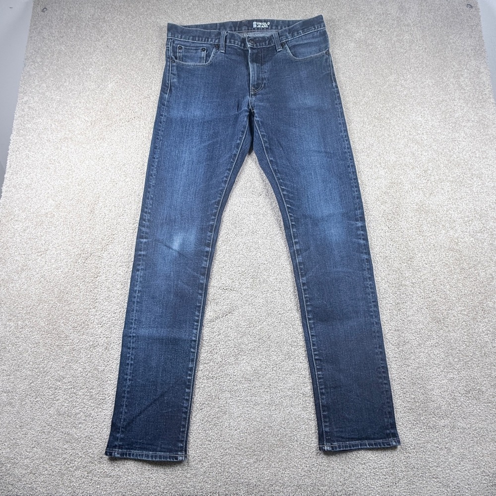 Uniqlo Jeans Men 33x34 Blue Excellent Slim Fit Stretch Dark Wash Denim